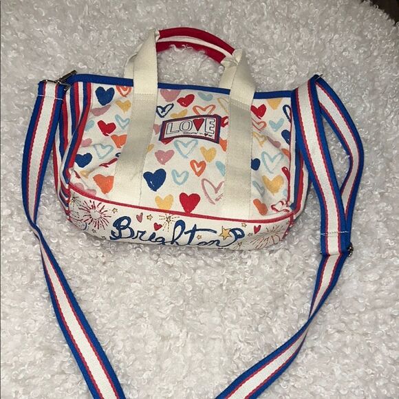Brighton “Sparkle & Shine” Multicolor Heart Print Canvas Crossbody Bag | EUC - Picture 1 of 6